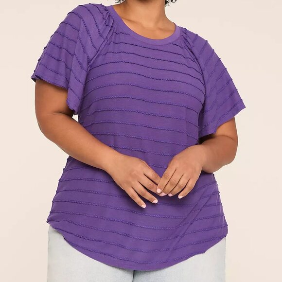 Lane Bryant Shirred Flutter Sleeve Top Plus Size 18/20 Purple Crew Neck New - Picture 1 of 11